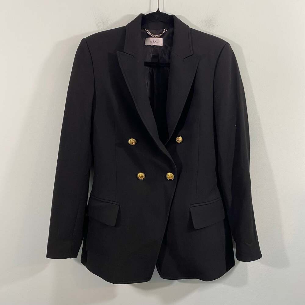A.L.C Women Black Sedgwick II Double Breasted Tailored Blazer Jacket Size 6